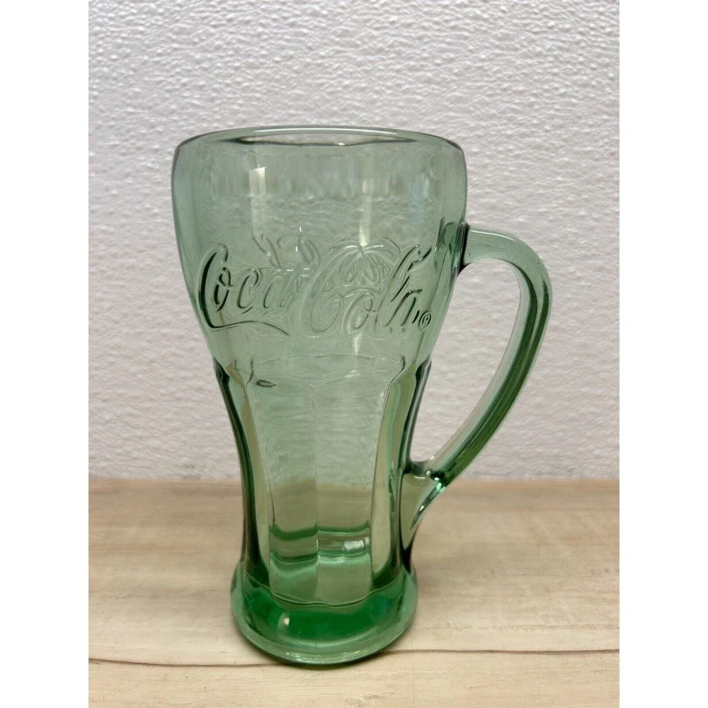 Vintage Libbey Glass Company Coca Cola Clear Green Drinking Mug With Handle